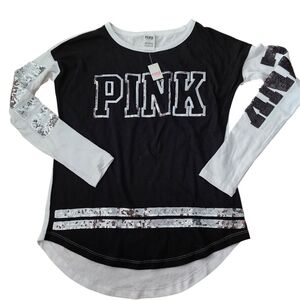 PINK Victoria's Secret small Black and white bling Sequins longsleeve shirt nwt